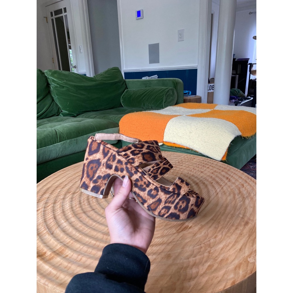 Lulu Berry Leopard Print‎ Platform Sandals Chunky Block Heel Slingback Brown Tan